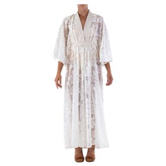Used MORPHEW COLLECTION White Poly/Nylon Baroque Leaf Lace Kaftan