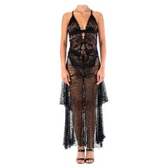 1930S Morphew Atelier Black Silk Lace Gown With Victorian Beadwork