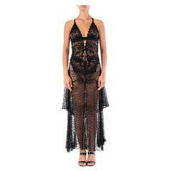 1930S MORPHEW ATELIER Abito in pizzo di seta nero con perline vittoriane