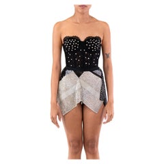 MORPHEW ATELIER Schwarzes & silbernes Metallnetz Punky Kristallbesetztes Bustier Cocktai