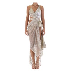 MORPHEW ATELIER Champagner Silber Antik Ägyptisch Assuit & Metall Mesh Kleid