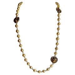 Vintage Coco Chanel Lion Medallion Pearl Necklace 
