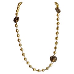 Vintage Coco Chanel Lion Medallion Pearl Necklace