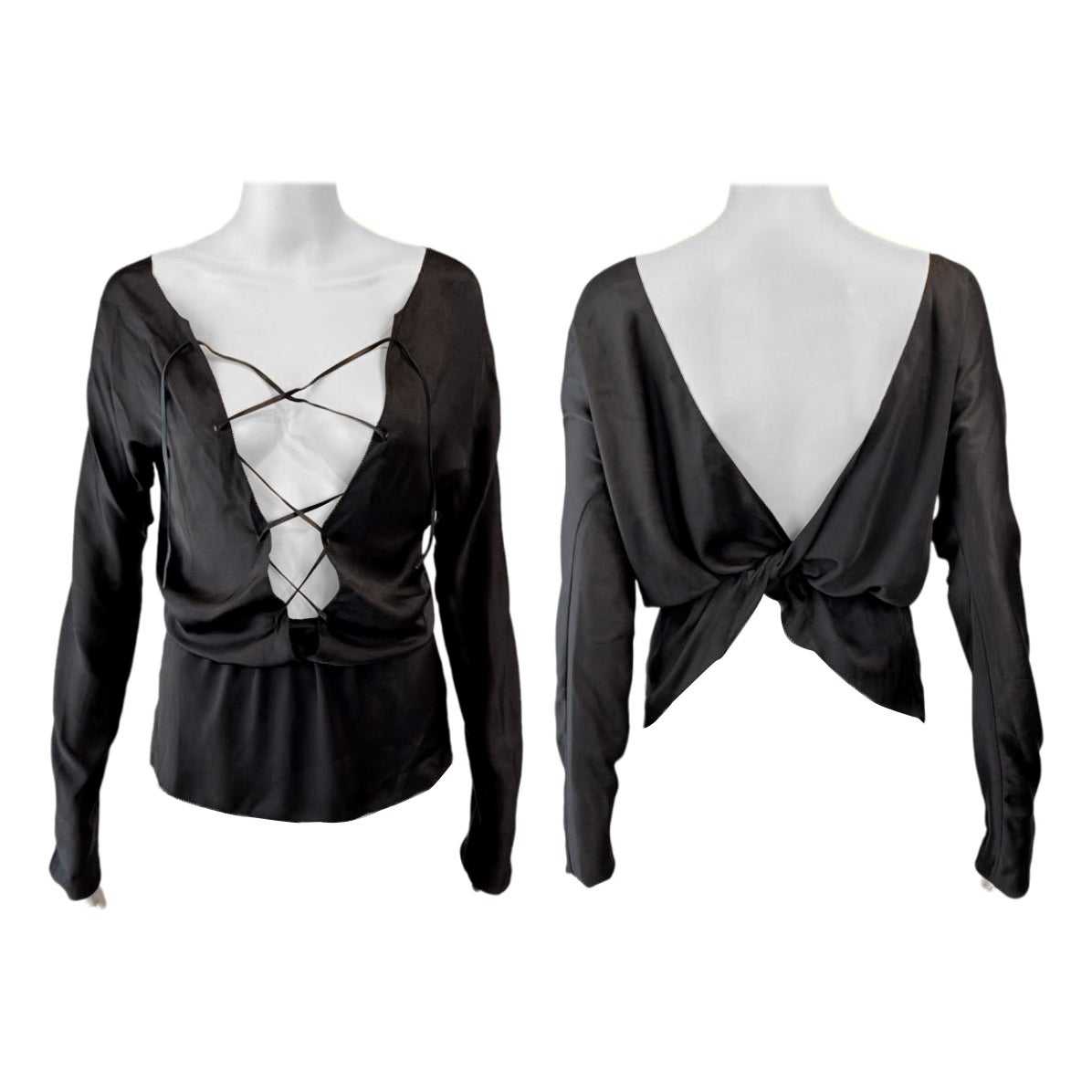 Tom Ford for Gucci F/W 2002 Runway Plunging Silk Lace-Up Brown Blouse Top (chemisier) en vente