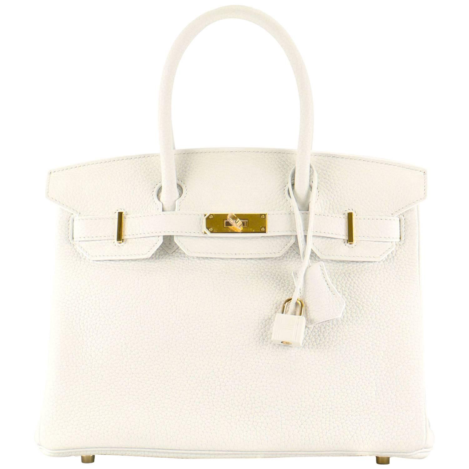 Hermes Birkin 30 Calfskin Clemence White 01 Gold Hardware 2016
