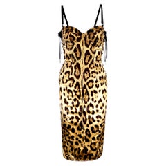 Stunning Dolce & Gabbana Corset Leopard Cheetah Print Silk Bodycon Dress 40