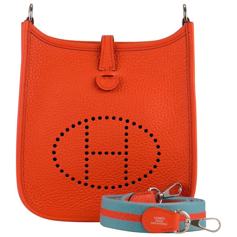 Hermès Mini Evelyne 16 In Orange Taurillon Clemence With Palladium Hardware  in Red