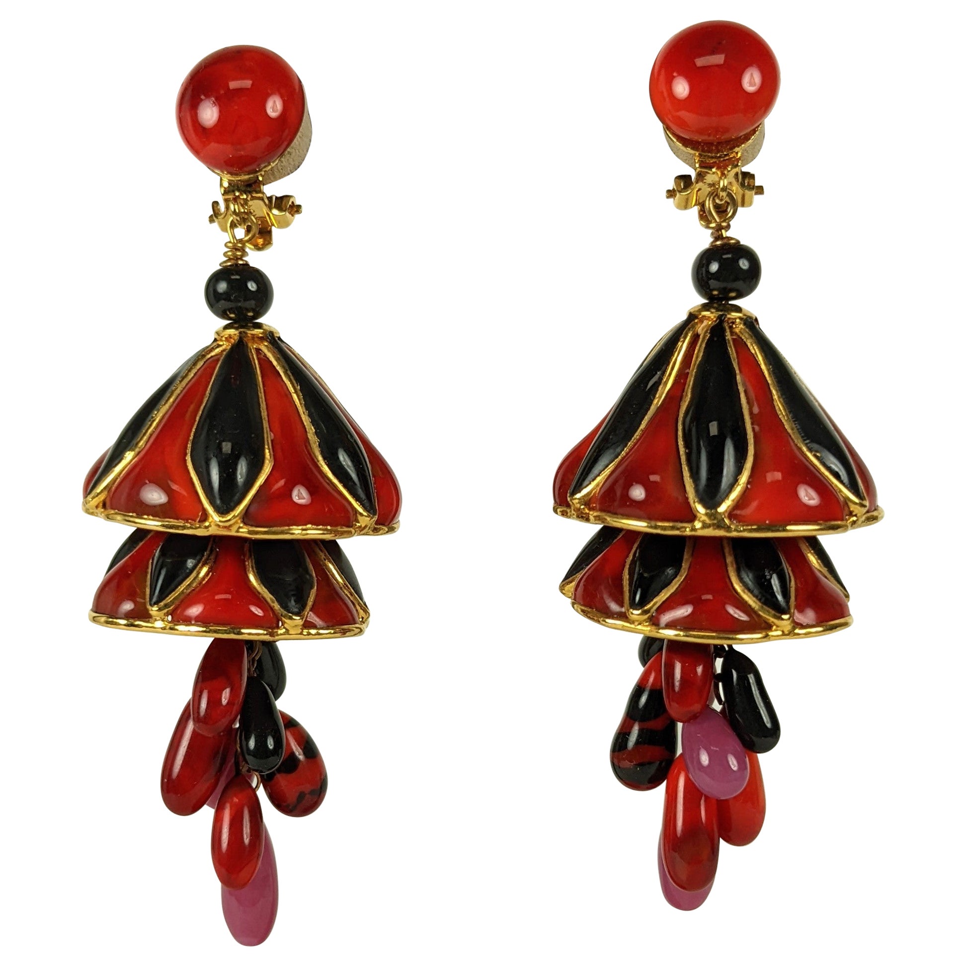 Yves Saint Laurent Maison Gripoix Glass F/W 1977 Chinese Earclips For Sale