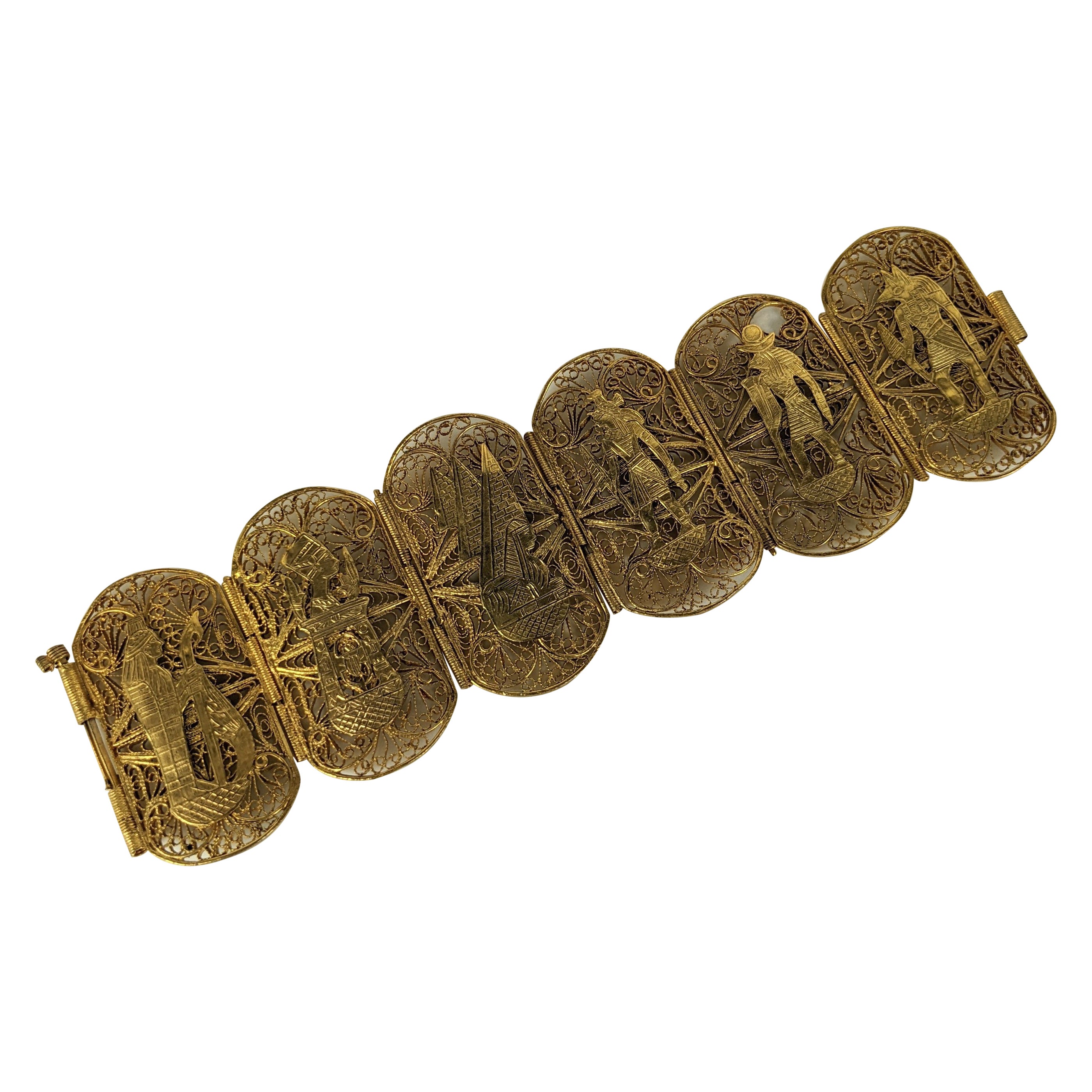Wide Egyptian Vermeil Filigree Cuff For Sale