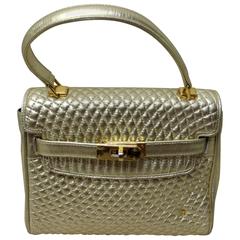 Rare Retro Bally Gold Leather Quilted "Kelly Bag"
