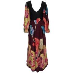 Pauline Trigere Silk Multicolored Metallic Evening Dress, 1970s