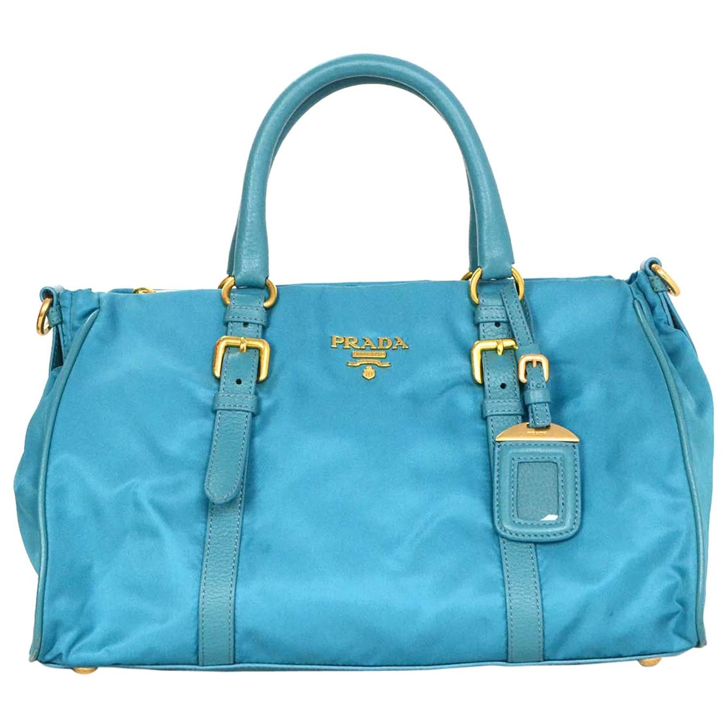Prada Turquoise Tessuto Handbag with GHW For Sale at 1stdibs