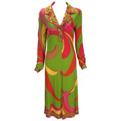 Classic 1970s Emilio Pucci Multicolored Op Art Silk Day Dress