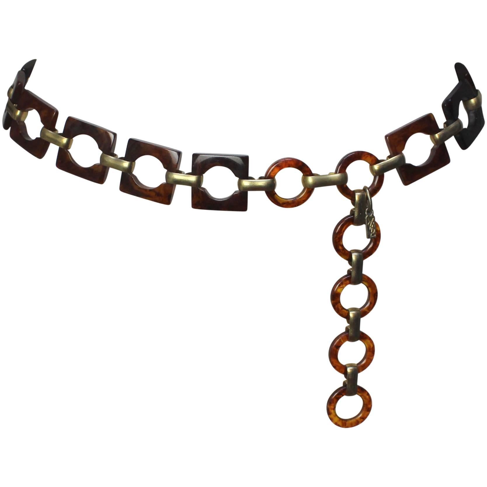Yves Saint Laurent 1970s Tortoise/Acrylic Geometric Chain Belt For Sale