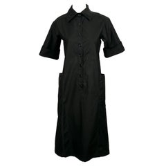 1970's YVES SAINT LAURENT black polished cotton dress