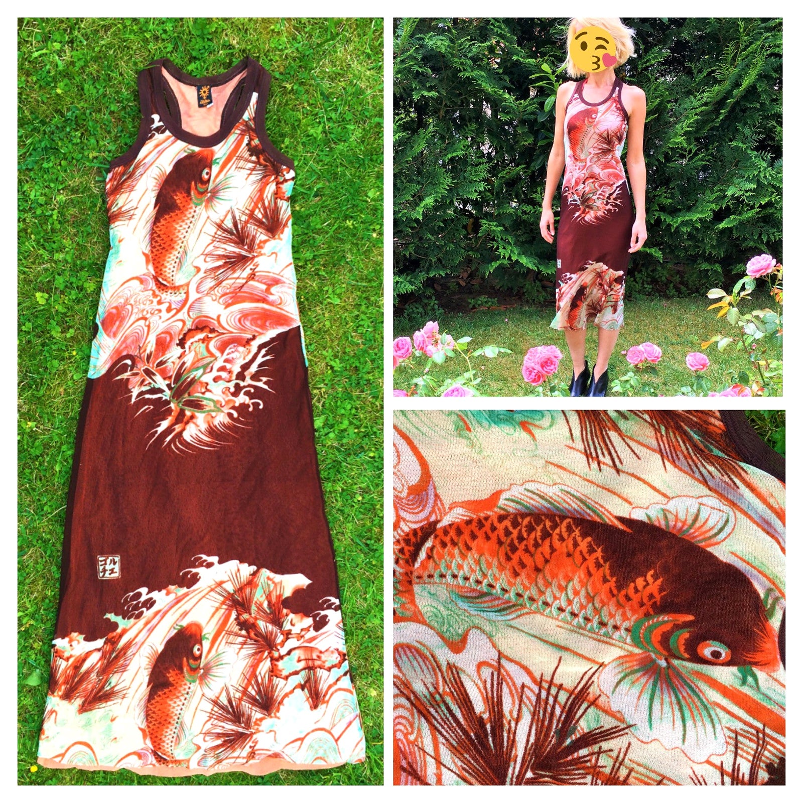 Jean Paul Gaultier Koi Print Fish Japanese Japan Mesh 90s Maxi Evening Dress