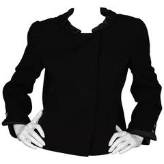 Chanel Black Wool Jacket with Sateen Trim Sz 44 1