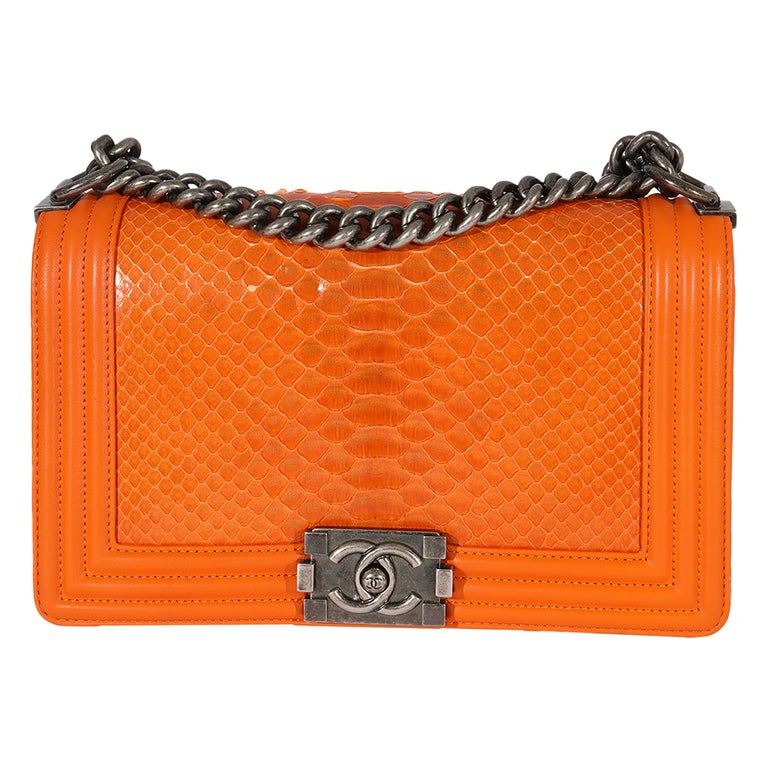 Chanel Orange Python Medium Boy Bag For Sale