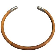 1970s Bamboo Bent-Wood Collar Necklace with .925 Sterling End Caps