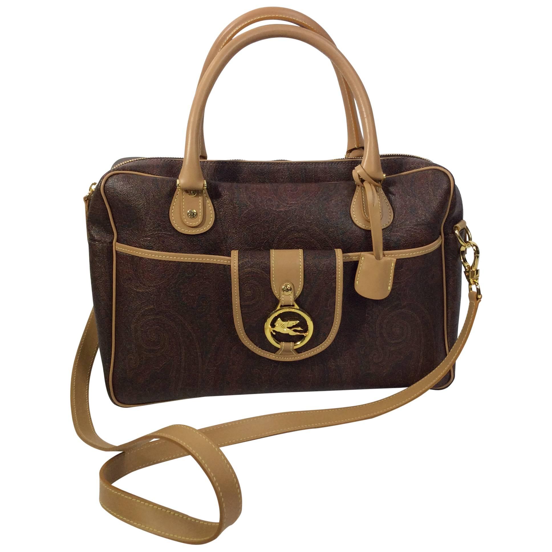 Etro Brown Paisley Printed Handbag For Sale