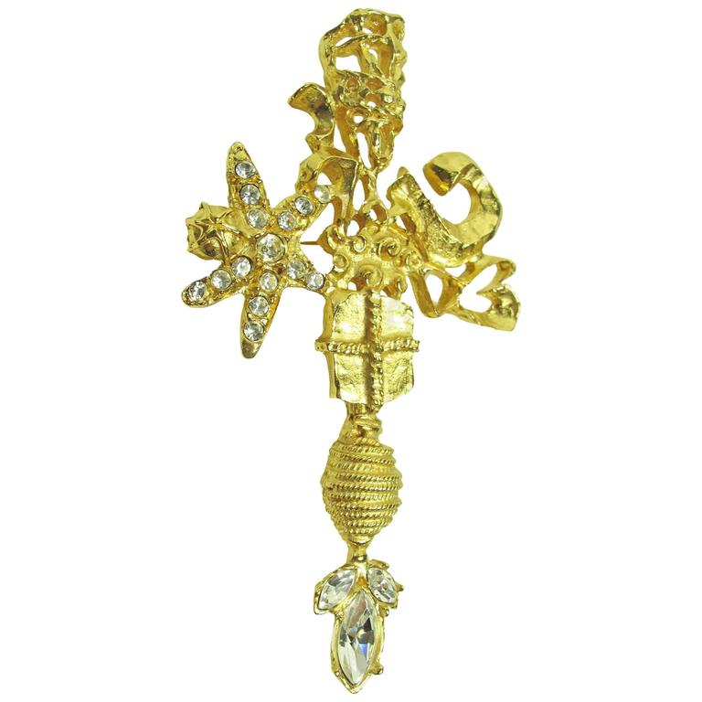Christian Lacroix Large Cross Brooch at 1stdibs