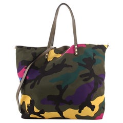 Valentino Rockstud Open Reversible Convertible Tote Camo Nylon Medium