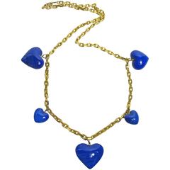 Cerulean Blue Dyed Heart Agate Long Chain Necklace