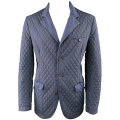 ETRO 46 Men's Navy Quilted Notch Lapel Patch Pocket Sport Coat Jacket