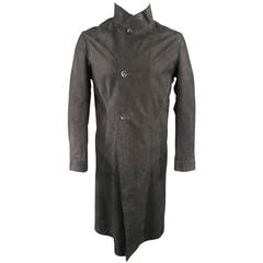 EMPORIO ARMANI Men's 42 Black Distressed Suede Leather Asymmetrical Button Coat