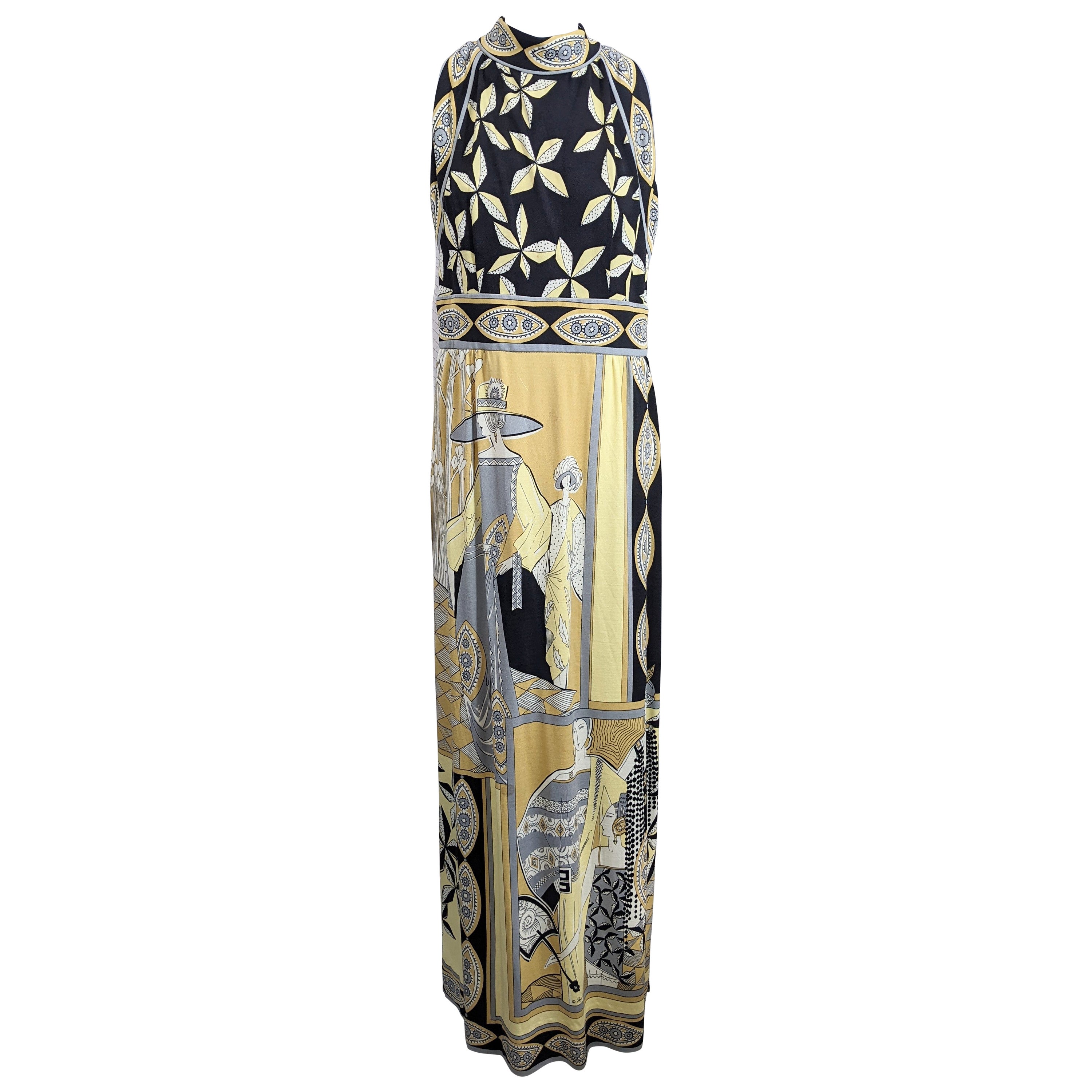 Paganne Art Deco Print Gown For Sale
