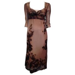 Prada Brown Organza Empire Waist Dress Size 40 (4)