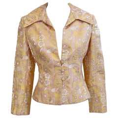 1970s Mollie Parnis Pink + Peach + Gold Silk Brocade Vintage 70s Shirt Jacket 