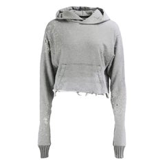 Amiri Cropped Distressed Cotton And Cashmere Blend Hoodie Small