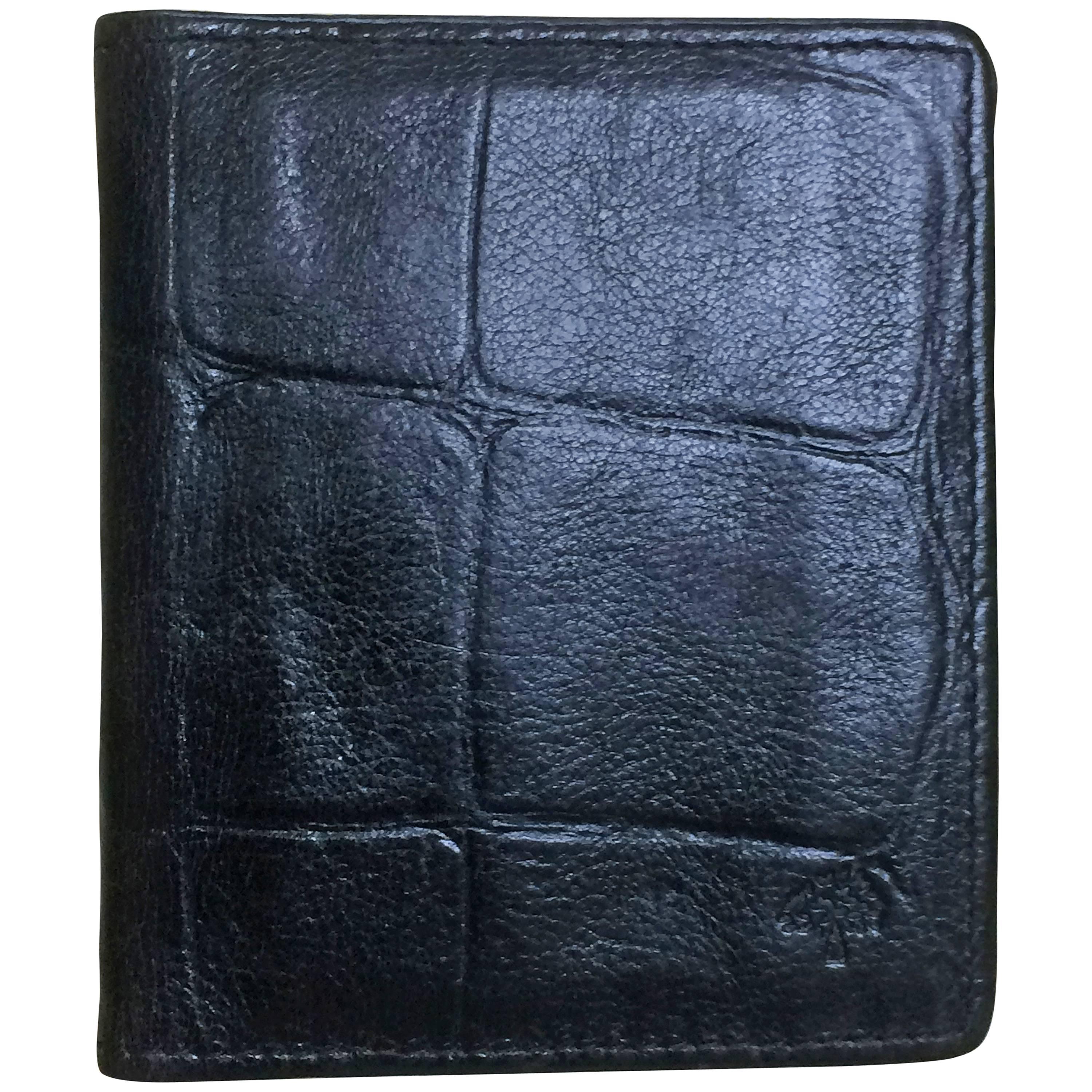 Vintage Mulberry croc embossed black leather card case, bill case with gold logo For Sale