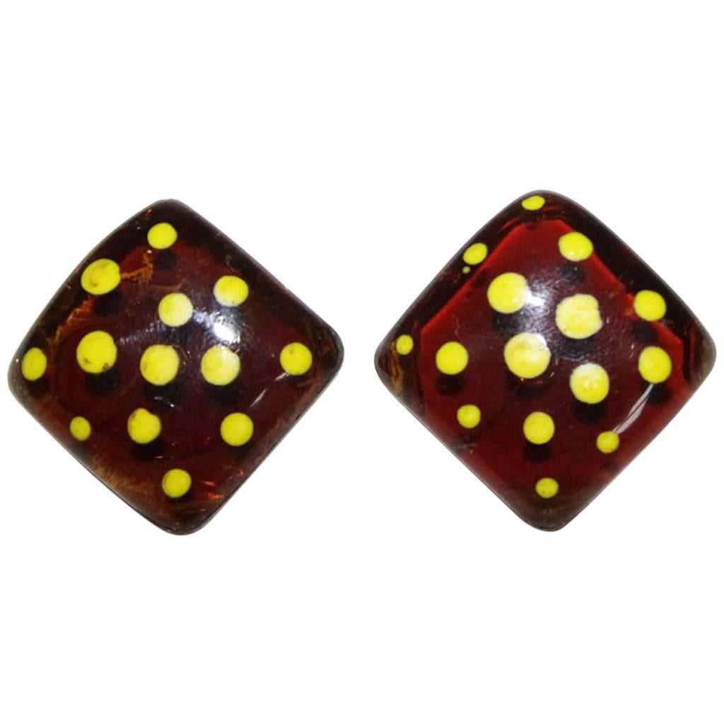 Jacques Gautier "Picasso" yellow dots earrings c.1960 For Sale