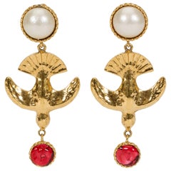 Chanel Rare 70's Bird Gripoix Drop Earrings