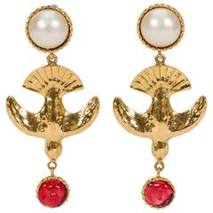 Chanel Rare 70's Bird Gripoix Drop Earrings 6