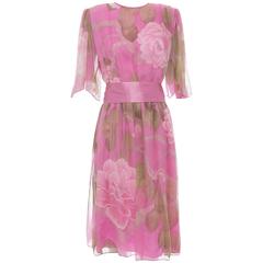 Hanae Mori Silk Chiffon Floral Dress, Circa 1980's 7