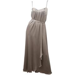 Max Mara S/L Taupe Gown W/ Front Pleat & Belt-Tie 3