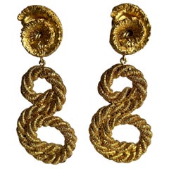 XL Vintage Knotted Rope Gold Swirl Earrings 