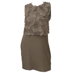 Brunello Cucinelli Taupe S/L Layered Dress W/ Floral Detail