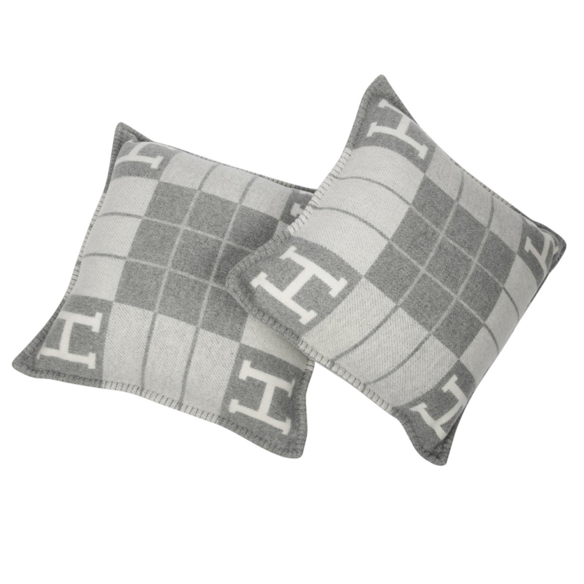 Hermes Cushion Avalon III PM H Ecru Gris Clair Throw Pillow Set of Two