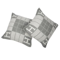 Hermes Cushion Avalon III PM H Ecru Gris Clair Throw Pillow Set of Two