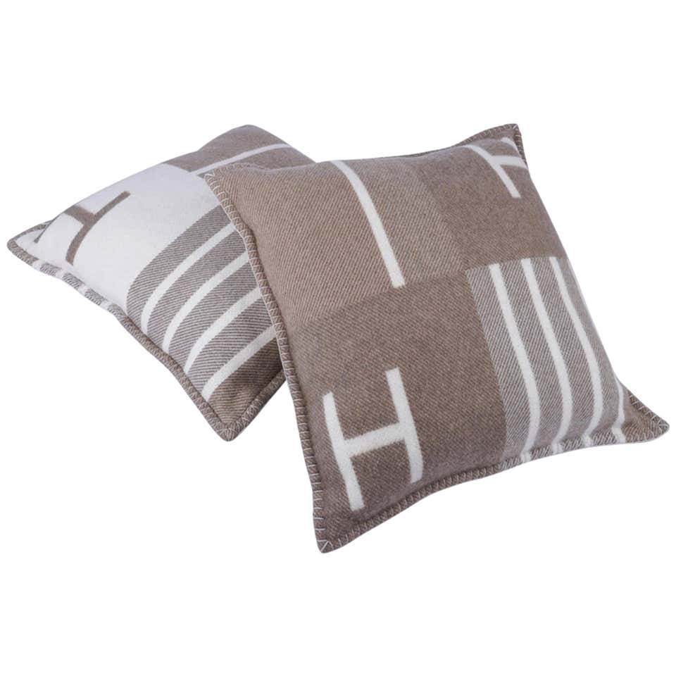 Hermes Cushion Avalon I PM Signature H Ecru and Gris Fonce Throw Pillow ...