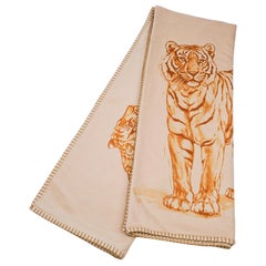 Couverture Croquis De Tigre d'Hermès en cachemire naturel, neuve avec boîte