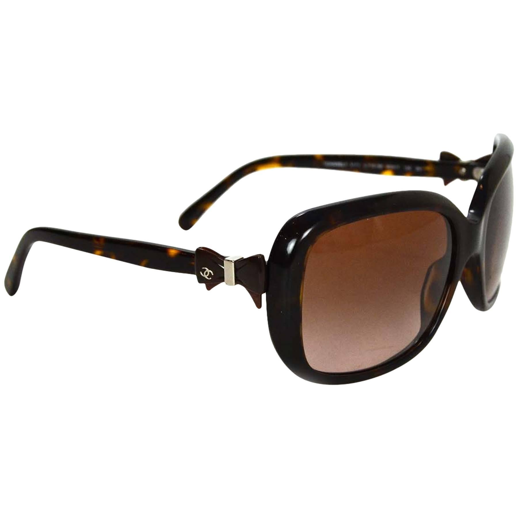 Chanel Brown Tortoise Sunglasses with Bow Detail
