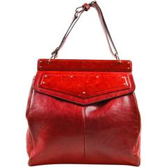 Yves Saint Laurent Red Leather Front Flap Satchel Bag