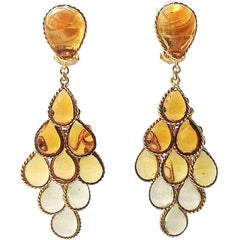  Graduated topaz to citrine poured glass and gilt articulated drop earrings