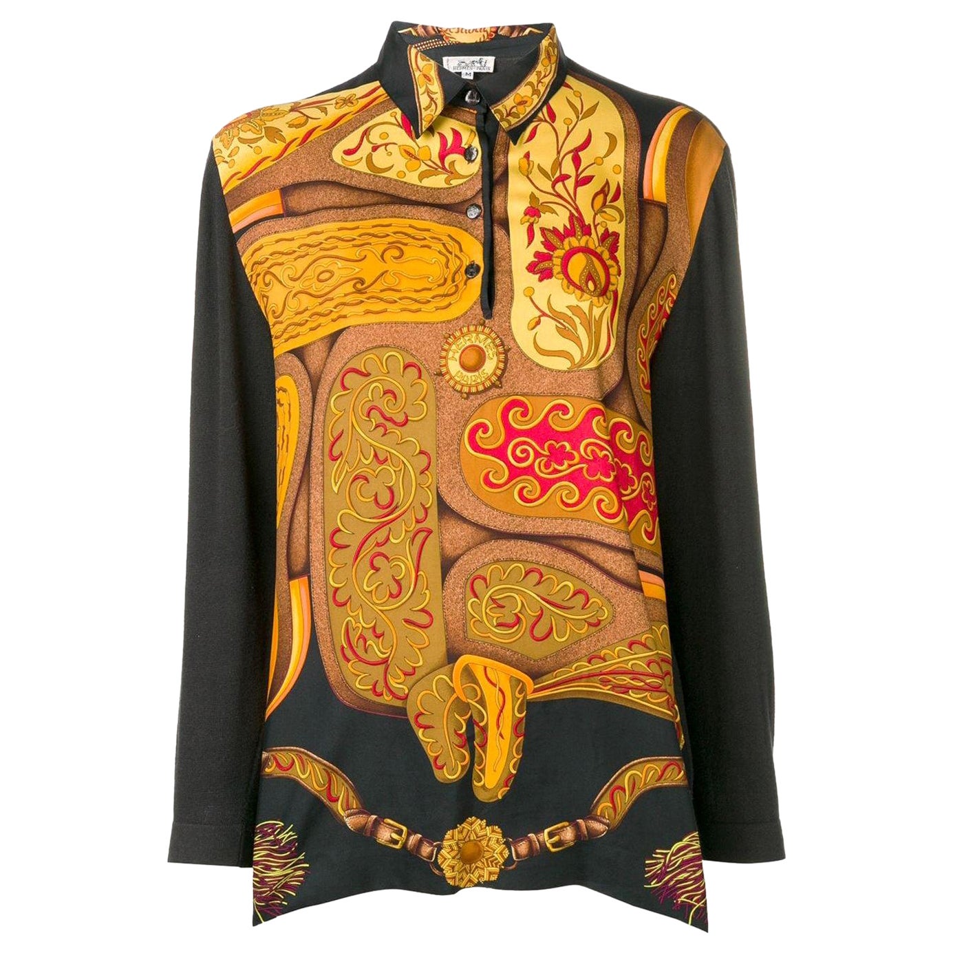 Hermes Black silk and Cashmere Polo Top