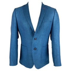 DEITX & CO. Size 38 Blue Herringbone Polyester Notch Lapel Sport Coat